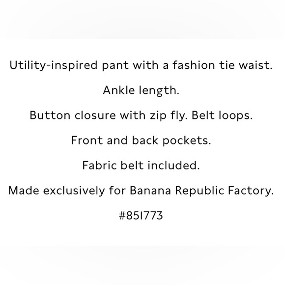 NWT Banana Republic Preppy Navy High-Rise Tie-Waist Utility Pants in Size 14 - Picture 2 of 6